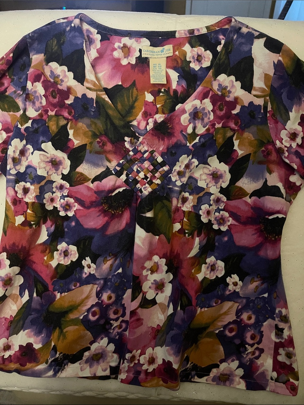 Caribbean Joe Floral Shirt in Pink, Purple & Mustard